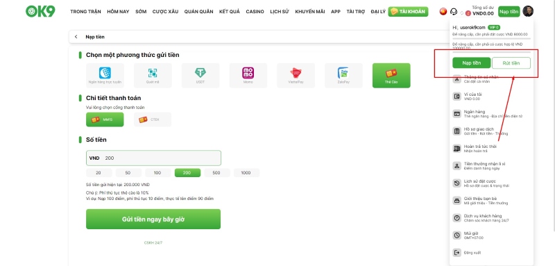 Hướng Dẫn Rút Tiền OK9 An Toàn Nhanh Chóng Nhất 1 Hướng dẫn rút tiền OK9